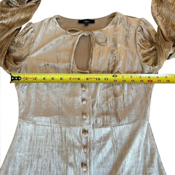 Lulus Refined Sensation Champagne Crushed Velvet Keyhole Mini Dress Medium NWOT - Picture 7 of 12